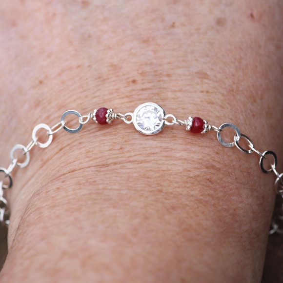 Handmade Natural Ruby Bracelet in Sterling Silver , July Birthstone 7.8" - Picture 4 of 5